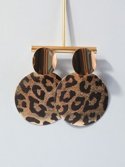 豹紋圖案圓耳墜