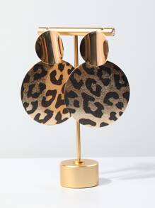 Pendientes largos con redondo con estampado de leopardo - Amarillo Oro - Ver 2