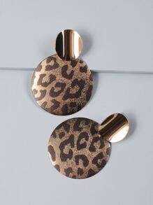 Pendientes largos con redondo con estampado de leopardo - Amarillo Oro - Ver 3