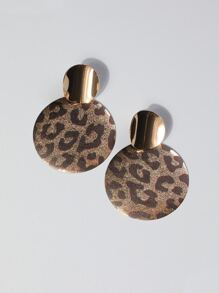 Pendientes largos con redondo con estampado de leopardo - Amarillo Oro - Ver 4