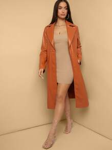 SHEIN BAE 西裝領腰帶PU皮革風衣外套