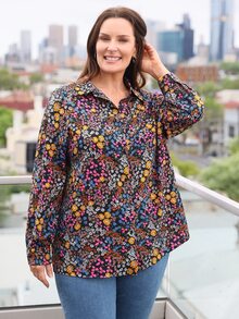 EMERY ROSE Camisa floral de hombros caídos - Multicolor - Ver 5
