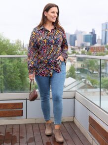 EMERY ROSE Camisa floral de hombros caídos - Multicolor - Ver 3