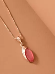Water-drop Pendant Necklace & Stud Earrings - Pink - View 2