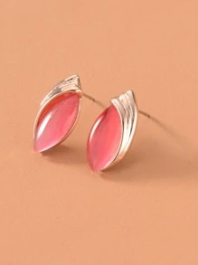 Water-drop Pendant Necklace & Stud Earrings - Pink - View 3