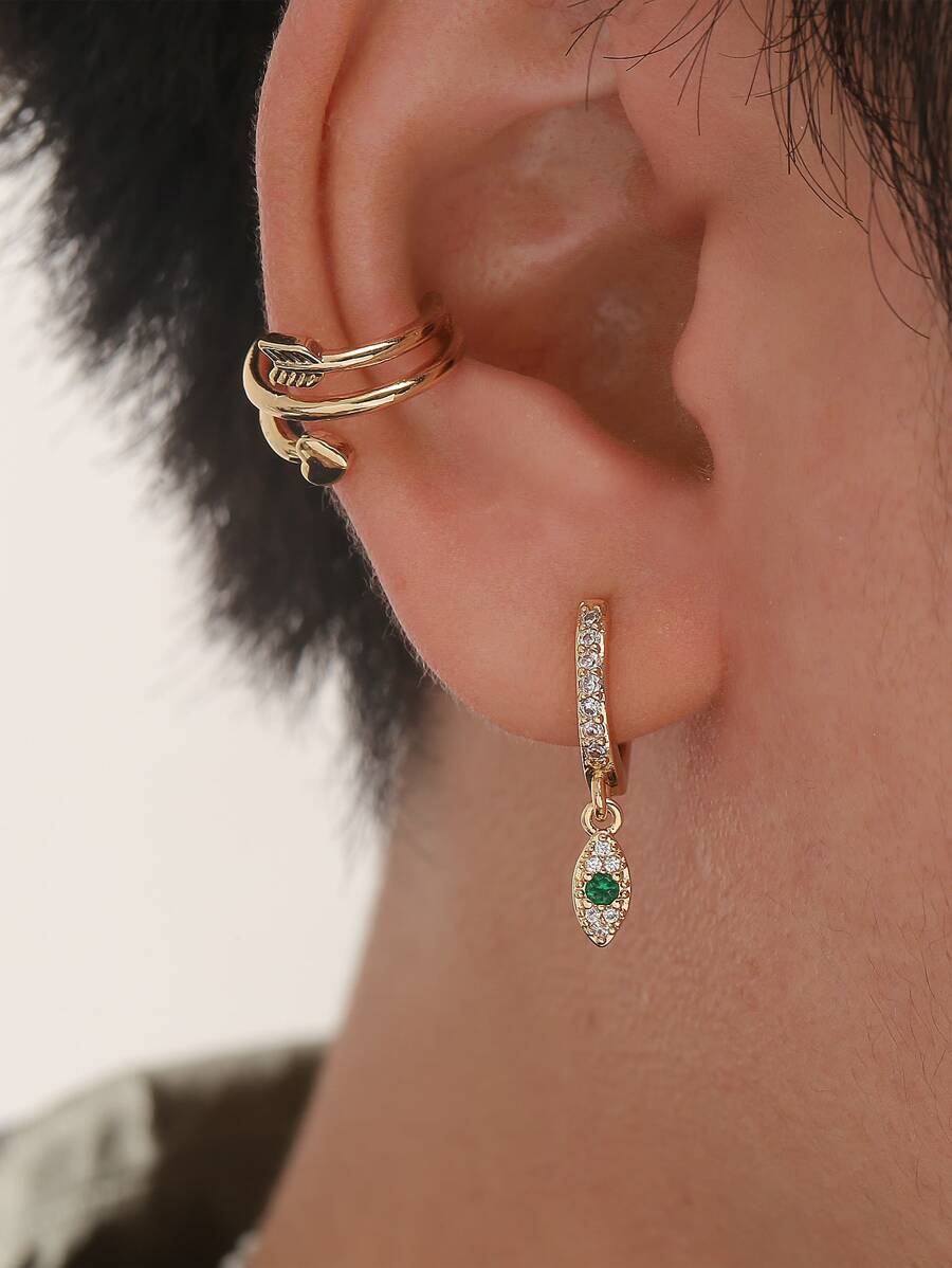 1 bông tai hình giọt nước hình khối Zirconia dành cho nam và 1 chiếc kẹp - Nhiều màu - Xem 1