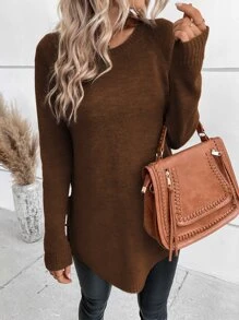 SHEIN LUNE Raglan Sleeve Knot Side Jumper - Brown - View 5