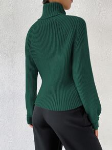 RosyDaze Turtleneck Raglan Sleeve Ribbed Knit Sweater,Long Sleeve Tops Knit Pullover Fall Winter Sweater - Dark Green - View 2