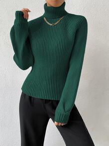 RosyDaze Turtleneck Raglan Sleeve Ribbed Knit Sweater,Long Sleeve Tops Knit Pullover Fall Winter Sweater - Dark Green - View 6