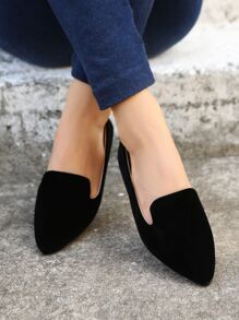 Women's Elegant Black Solid Color Loafers, Pointed Faux Suede Flat Shoes - Black - View 5