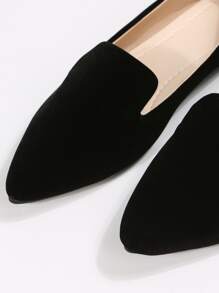 Women's Elegant Black Solid Color Loafers, Pointed Faux Suede Flat Shoes - Black - View 6