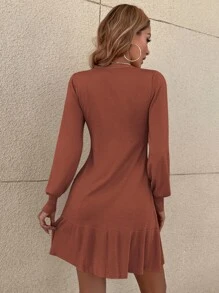 SHEIN Unity Bishop Sleeve Ruffle Hem Sweater Dress - Rust Brown - View 2