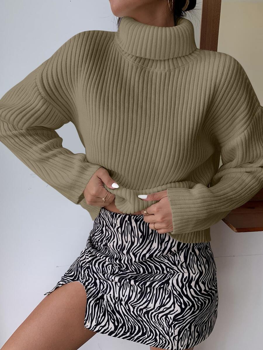 SHEIN Essnce Áo len nữ Gân đan màu trơn Giải trí - Màu nâu Mocha - Xem 1