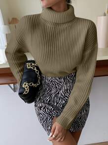 SHEIN Essnce Áo len nữ Gân đan màu trơn Giải trí - Màu nâu  Mocha - Xem 4