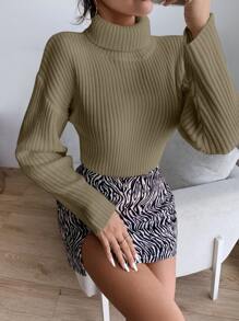 SHEIN Essnce Áo len nữ Gân đan màu trơn Giải trí - Màu nâu  Mocha - Xem 5