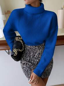 SHEIN Essnce Áo len nữ Gân đan màu trơn Giải trí - Xanh đậm - Xem 4