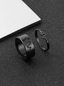 時尚流行2入組男士蛇裝飾戒指，不銹鋼珠寶哥特朋克珠寶，適合珠寶禮物和時尚外觀 - 黑色 - 查看 1