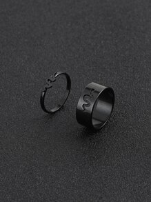 時尚流行2入組男士蛇裝飾戒指，不銹鋼珠寶哥特朋克珠寶，適合珠寶禮物和時尚外觀 - 黑色 - 查看 2