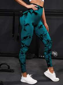 Easithlete Tie Dye Yoga Tights Quần legging phòng tập thể dục kiểm soát vùng bụng co giãn cao - Màu xanh Cadet - Xem 4