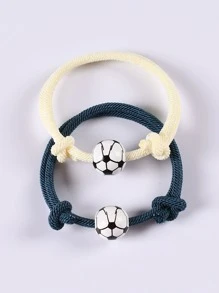 2pcs Men Soccer Decor Bracelet - Multicolor - View 1