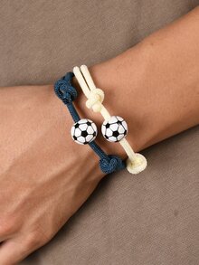 2pcs Men Soccer Decor Bracelet - Multicolor - View 2