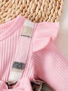 嬰兒女孩格紋印花荷葉邊蝴蝶結前2合1裙 - 彩色 - 查看 3