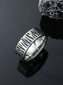 Men Textured Metal Ring - Silver - View 1