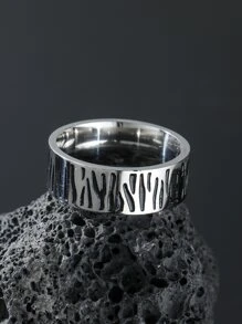 Men Textured Metal Ring - Silver - View 3