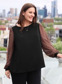 EMERY ROSE Blusa con estampado geométrico de manga farol - Negro - Ver 1