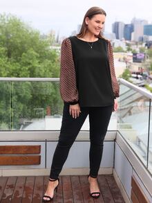 EMERY ROSE Blusa con estampado geométrico de manga farol - Negro - Ver 4