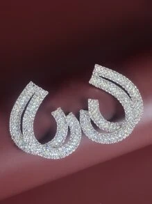 Hoa tai trang trí hình học Rhinestone - Bạc - Xem 1