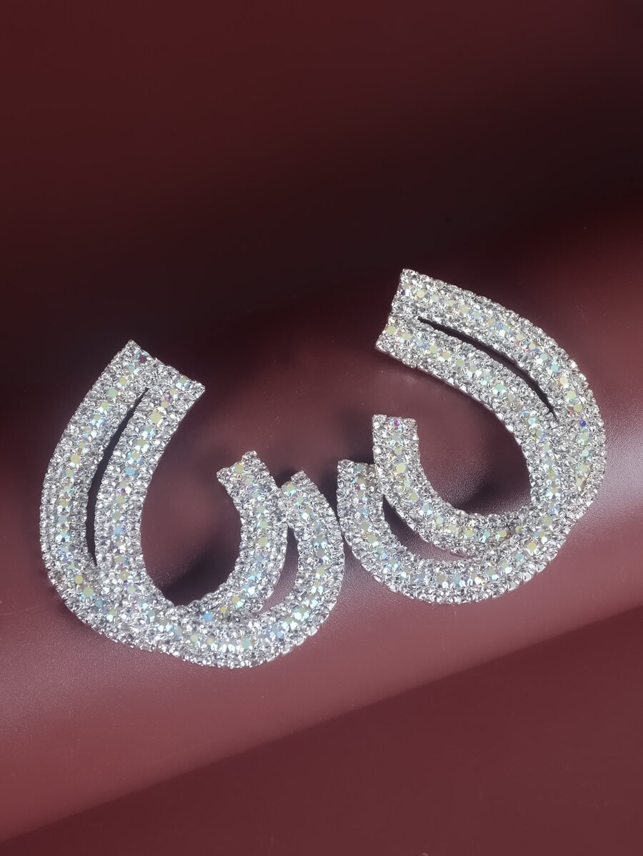 Hoa tai trang trí hình học Rhinestone - Bạc - Xem 1