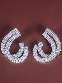 Hoa tai trang trí hình học Rhinestone - Bạc - Xem 7
