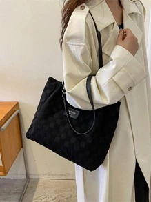 Của phụ nữ tranh sơn dầu Giải trí Dung lượng lớn Túi tote đeo vai Túi Satchel Bàn cờ Mẫu Thư Patch trang trí Túi tote đeo vai - màu đen - Xem 5