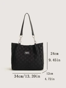 Của phụ nữ tranh sơn dầu Giải trí Dung lượng lớn Túi tote đeo vai Túi Satchel Bàn cờ Mẫu Thư Patch trang trí Túi tote đeo vai - màu đen - Xem 6