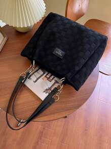Của phụ nữ tranh sơn dầu Giải trí Dung lượng lớn Túi tote đeo vai Túi Satchel Bàn cờ Mẫu Thư Patch trang trí Túi tote đeo vai - màu đen - Xem 7