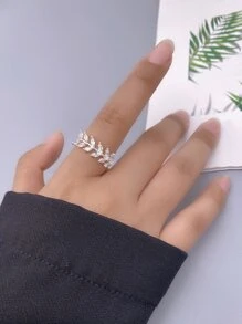 1PC Đá Cubic Zirconia Lá Trang Trí Nhẫn Đồng Trang Sức - Bạc - Xem 1