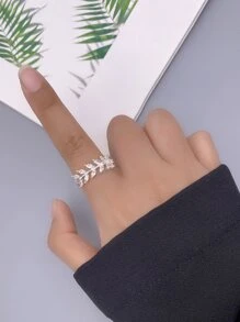 1PC Đá Cubic Zirconia Lá Trang Trí Nhẫn Đồng Trang Sức - Bạc - Xem 3