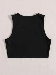 SHEIN Unity Áo hai dây Tim Lá thư Giải trí - màu đen - Xem 2