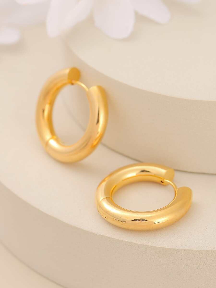 2pcs fashionable ins-style stainless steel plated 18K real gold gold ring earrings suitable for women's daily wear