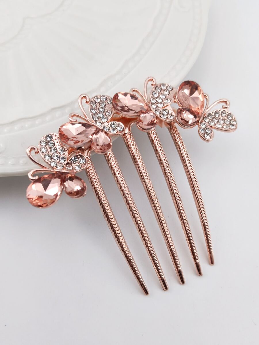Rhinestone Bướm Trang trí Tóc Ghim - Hoa hồng vàng - Xem 1