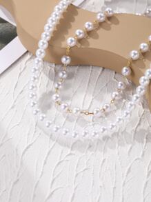 Faux Pearl Beaded Layered Necklace - Multicolor - View 2