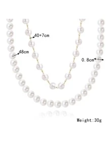 Faux Pearl Beaded Layered Necklace - Multicolor - View 3