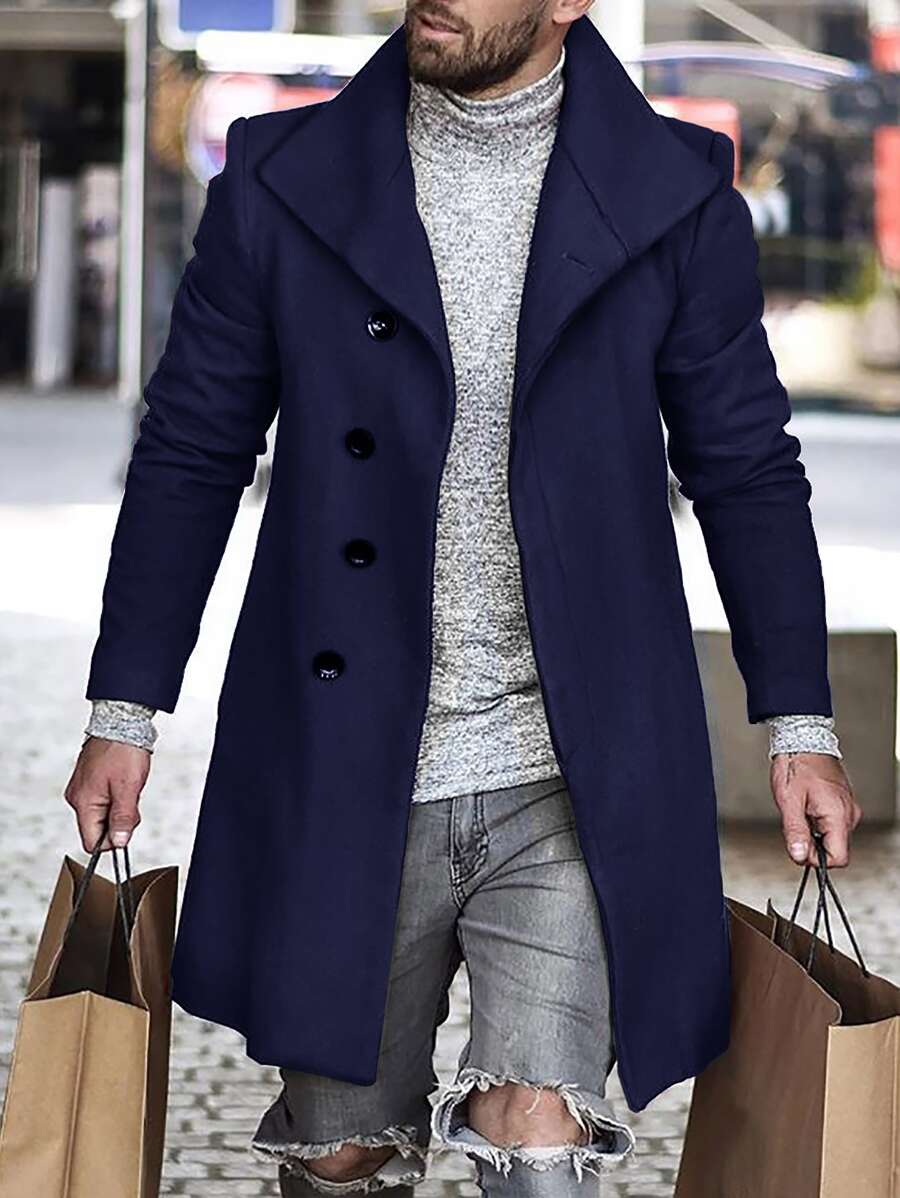 Manfinity Homme Hombres 1 pieza Abrigo unicolor - Azul Marino - Ver 1