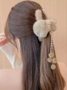 Pom Pom Charm Fluffy Hair Claw - Multicolor - View 1