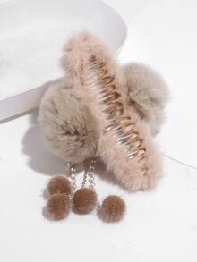 Pom Pom Charm Fluffy Hair Claw - Multicolor - View 4