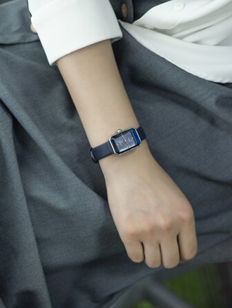  1 pieza Reloj cuadrado simple de marca Rebirth para dama, reloj de pulsera de cuarzo casual de moda vintage para mujeres