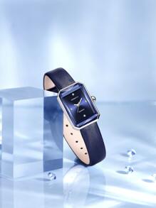 1入Rebirth品牌簡約方形刻度女士手錶，復古時尚休閒女用石英手錶 - 藏蓝色 - 查看 5