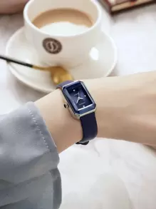 1入Rebirth品牌簡約方形刻度女士手錶，復古時尚休閒女用石英手錶 - 藏蓝色 - 查看 3