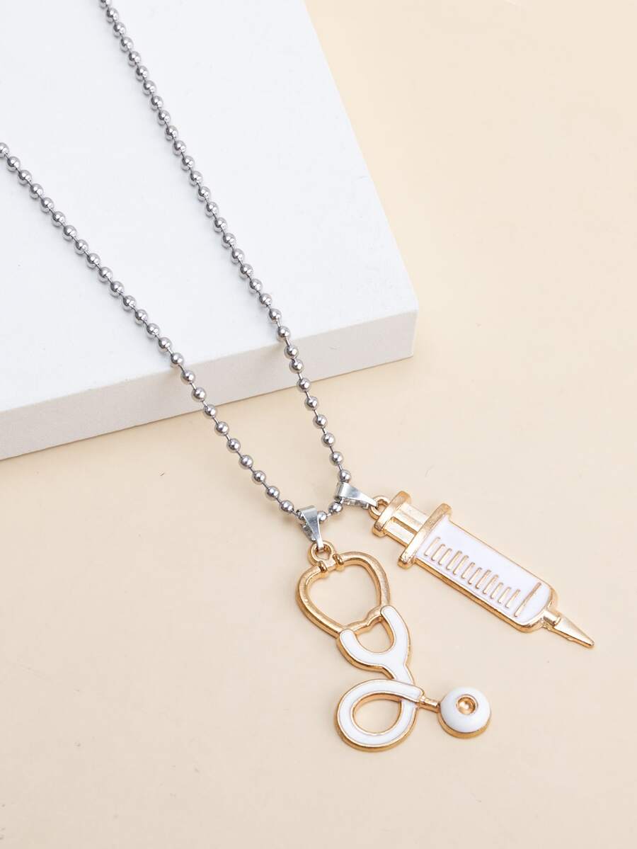 Syringe Charm Necklace - Yellow Gold - View 1